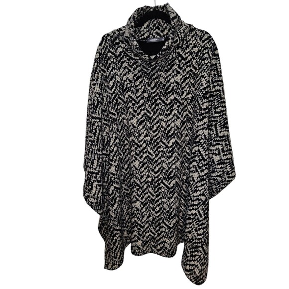 Alembika S/M Womens Sweater Poncho Black White Chunky Knit Oversized - Picture 8 of 15